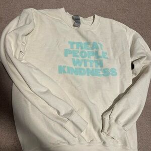 Cream Sweatshirt with Blue Text